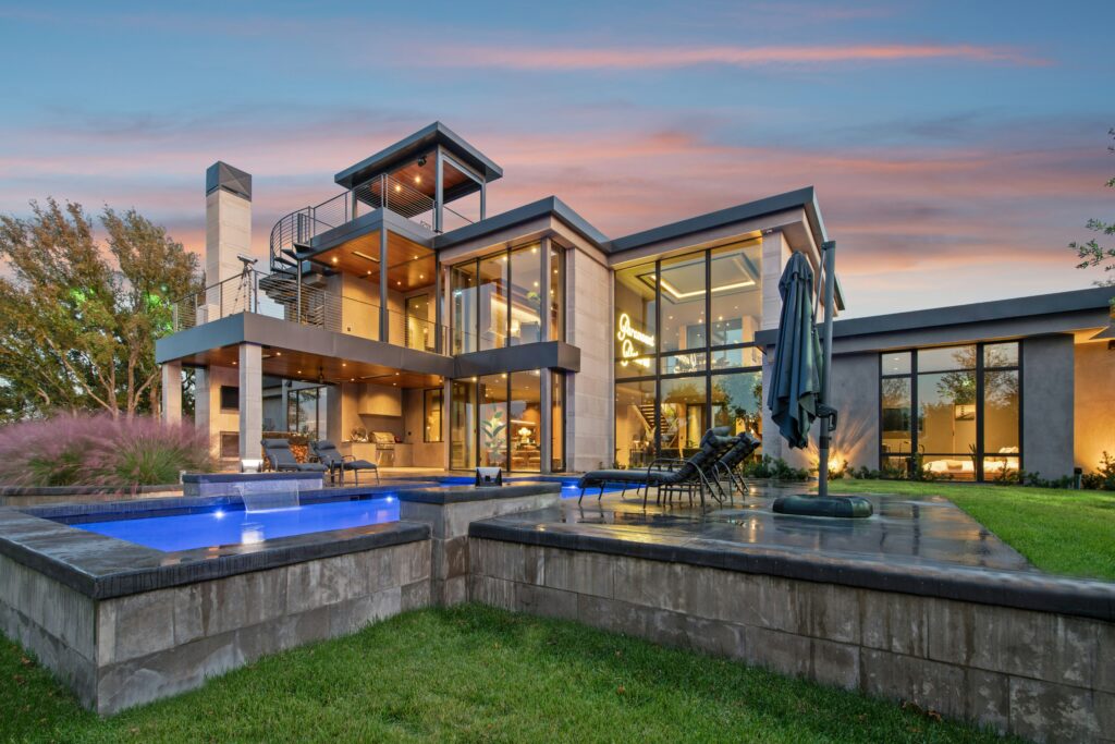 Contemporary luxury home at sunset